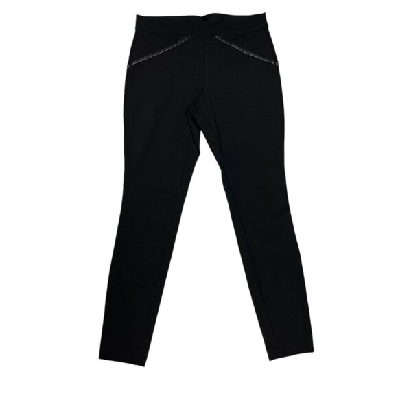 Max Studio Black Skinny Pants Leggings Faux Leather Trim Pull on Size Small - Picture 2 of 12